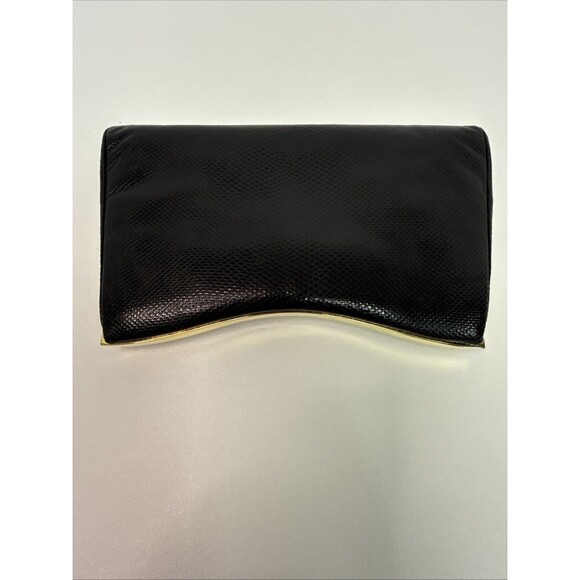 Judith Leiber Black Lizard Snakeskin Leather Rhinestone Clutch Bag Comb Vintage - Picture 6 of 16